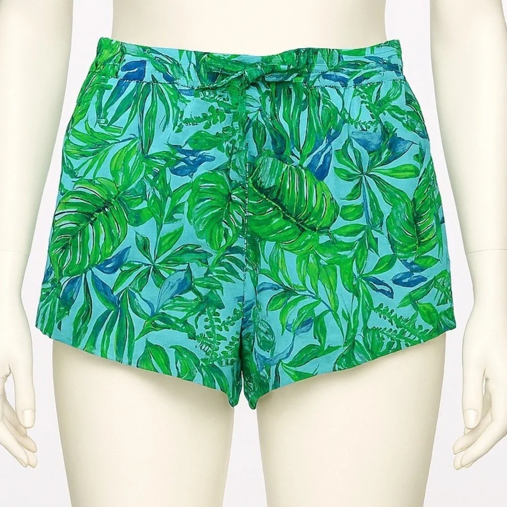J.Jill Womens Medium Petite MP Tropical Leaf Print Rayon Drawstring Shorts‎ - Picture 2 of 16